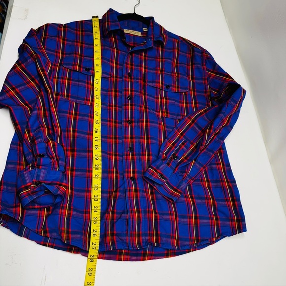 BURBERRY Chester bright Blue and Red Plaid Men's Shirt size L - Picture 8 of 12